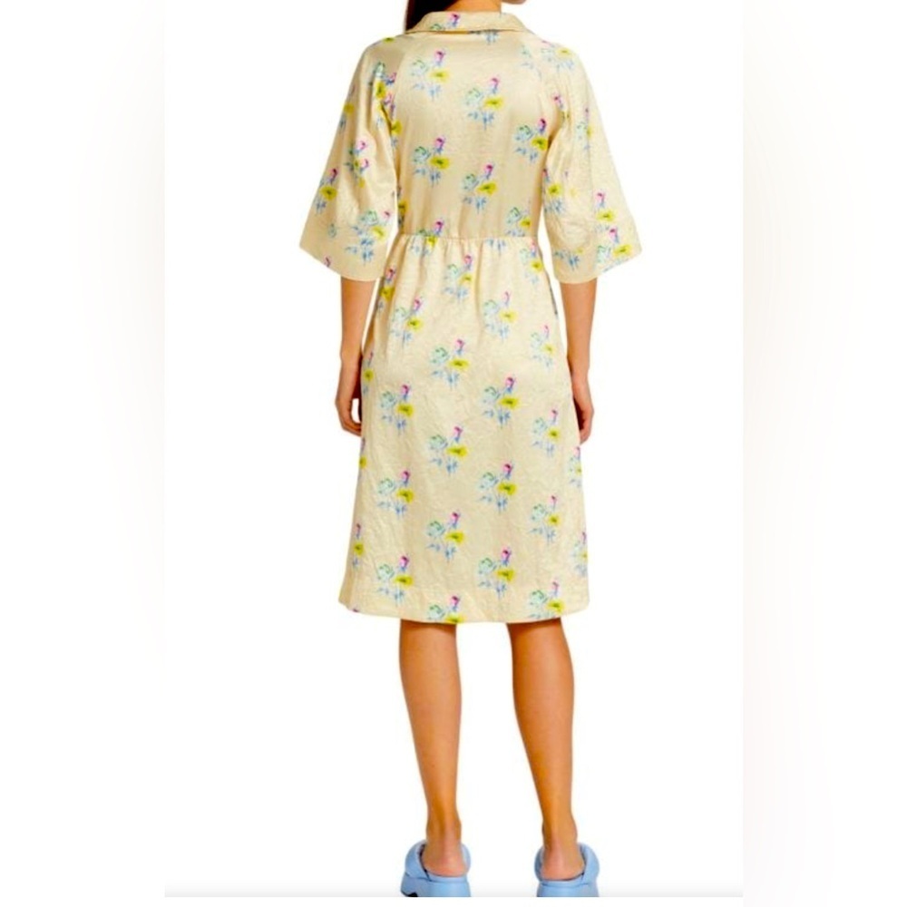 EUC GANNI Floral Crinkle Wrap Dress In Yellow size 36/4 Pink Blue Chic Sexy Wrap - Picture 4 of 11